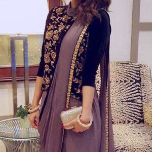 Purple and Black Velvet Sari Fully Stitched PARTYWEAR